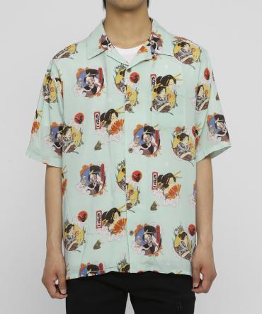 Ukiyo-e Aloha Shirt [ FRS014 ] *ブルーグリーン*