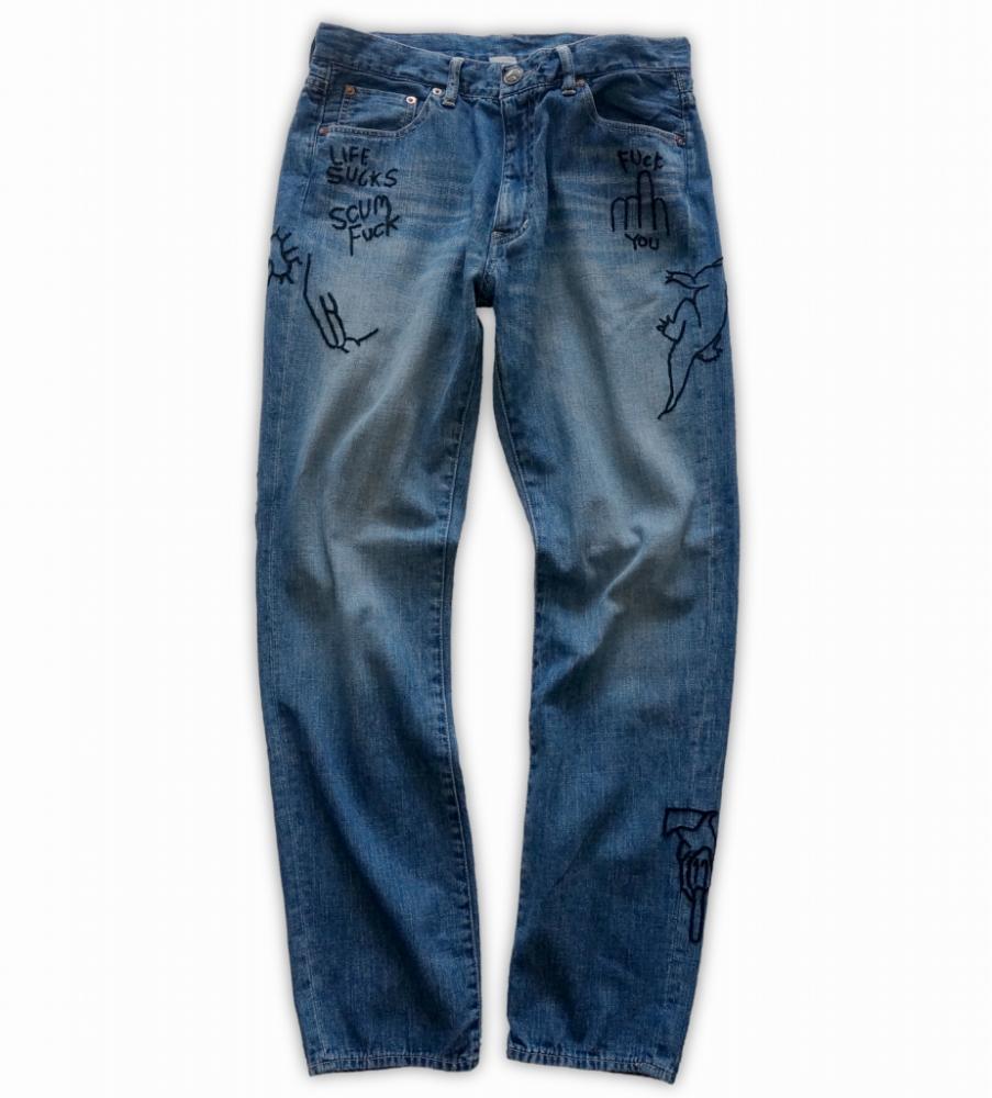 Hand-embroidery denime pants *インディゴ×ブラック刺繍*