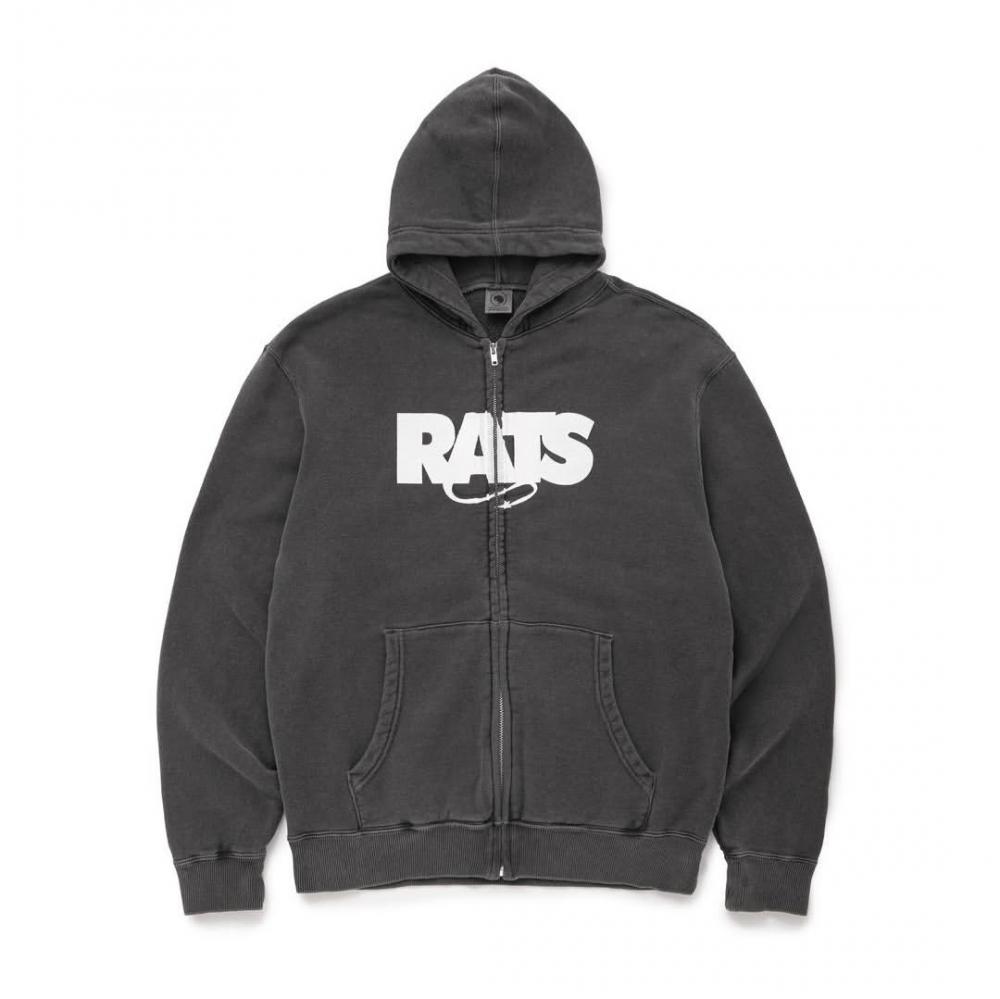 PIGMENT DYED ZIP HOODIE / BLACK