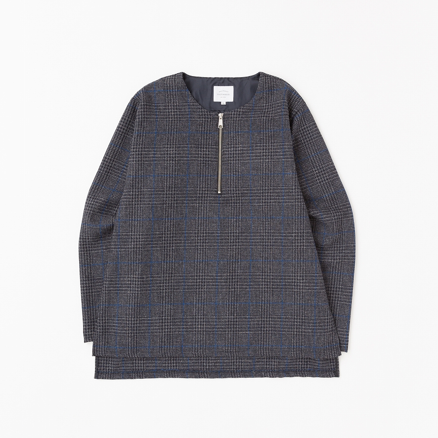 HALF ZIP CHECK SHIRTS *グレー*