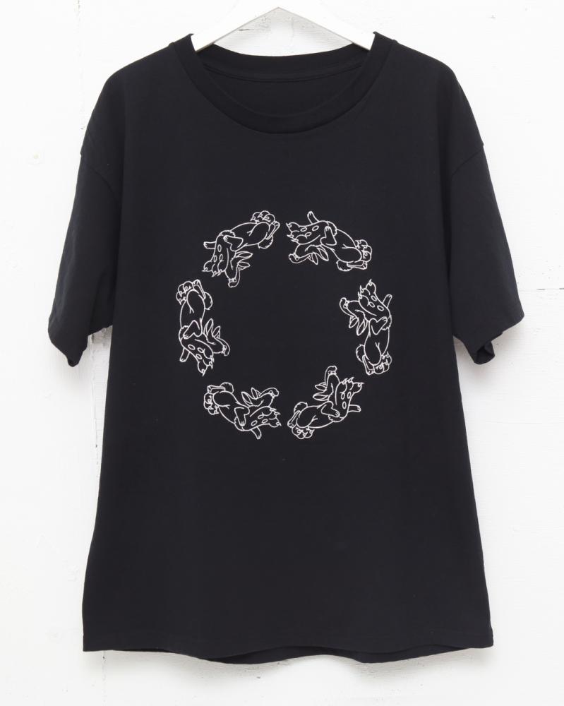 HANDS AND FEET EMBROIDERY TEE *ブラック×ホワイト刺繍*