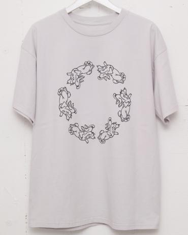 HANDS AND FEET EMBROIDERY TEE *ライトグレー×ブラック刺繍*