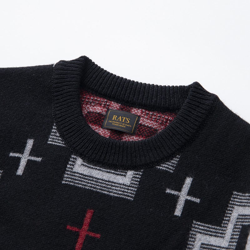 NATIVE CROSS CREW NECK KNIT *ブラック* RATS｜SURPRISE