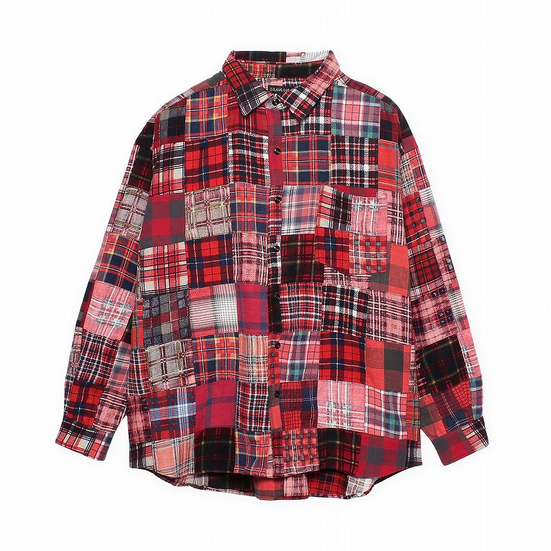Used patchwork drop shoulder shirt *レッド　チェック*
