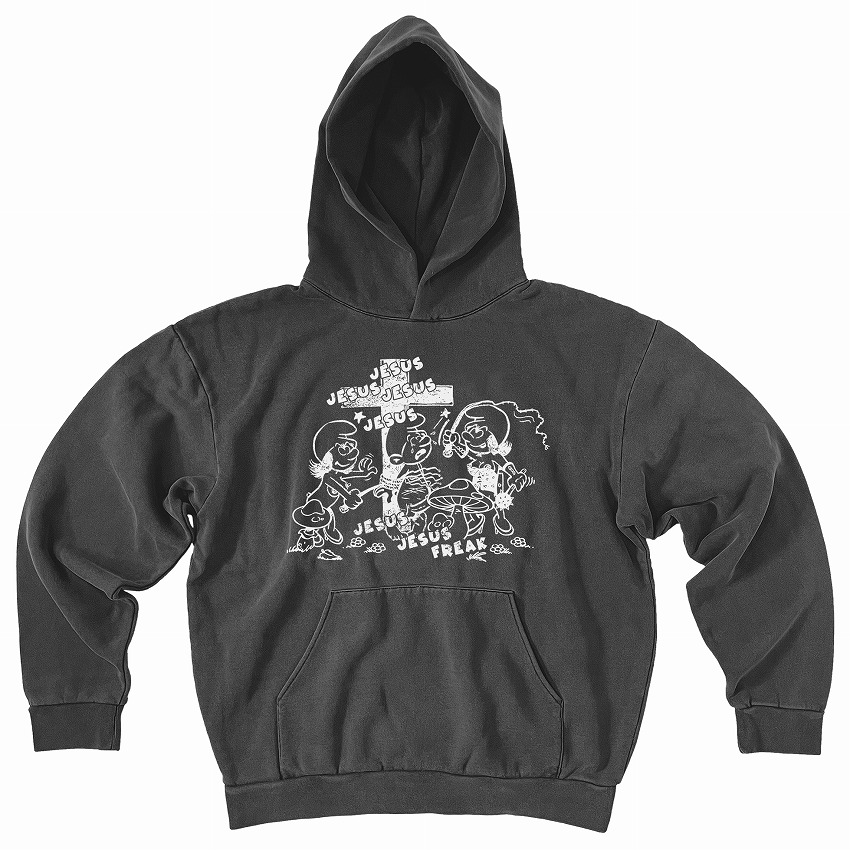 Jesus print hoodie   *Charcoal pigment dyed/White*