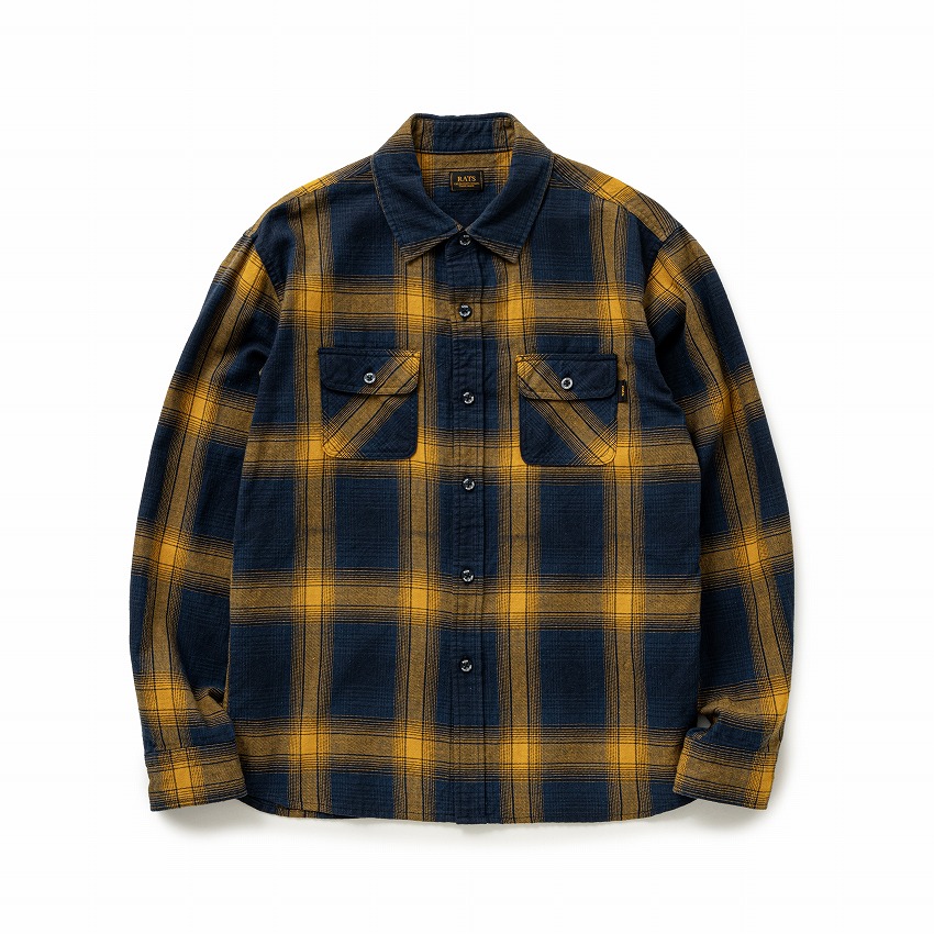 COTTON LINEN CHECK SHIRT *ネイビー×イエロー*