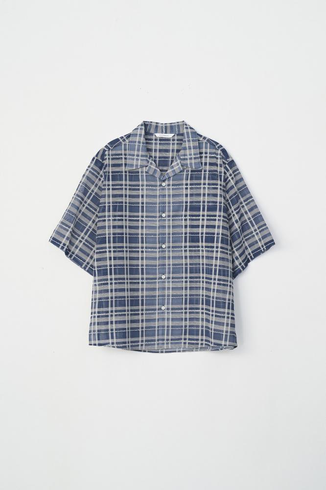 OPEN COLLAR CHECK SHIRT *サックス*