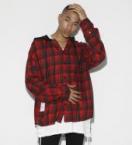 Dooking hood Over Sized Check Shirt[LES143] *レッド*