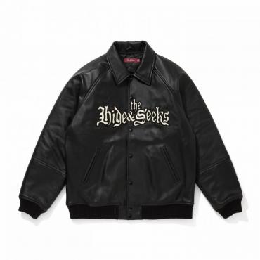 Leather Varsity Jacket / BLACK/WHITE
