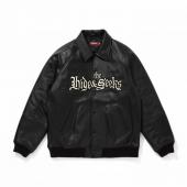 Leather Varsity Jacket / BLACK/WHITE