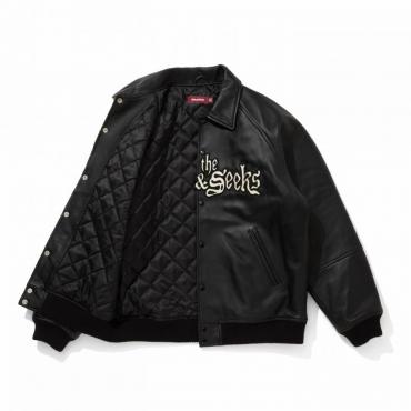 Leather Varsity Jacket / BLACK/WHITE
