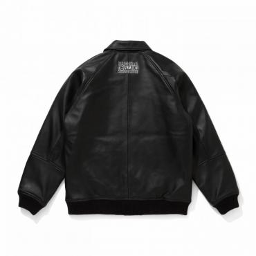 Leather Varsity Jacket / BLACK/WHITE