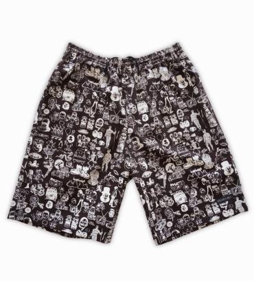 Original silk print easy shorts   *ブラック*