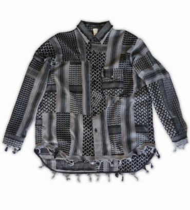 Remake shemagh-scarf shirt   *ブラック×グレー*