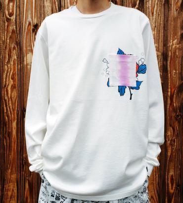 Chill rat long-sleeve poke Tee   *ホワイト×タイダイポケット*