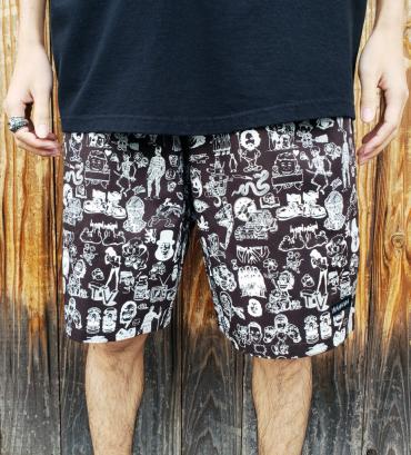 Original silk print easy shorts   *ブラック*