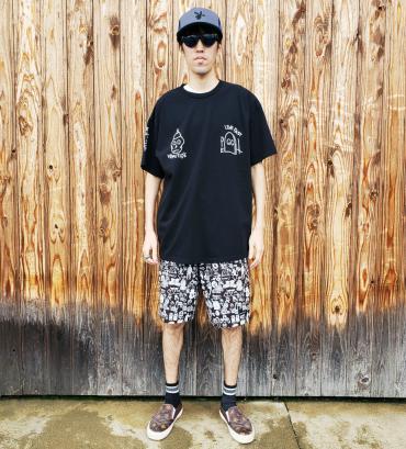 Original silk print easy shorts   *ブラック*