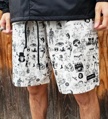 Original silk print easy shorts   *ホワイト*