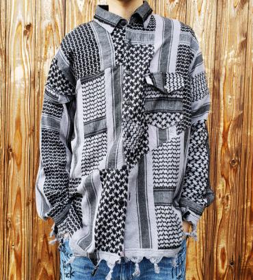 Remake shemagh-scarf shirt   *ブラック×グレー*