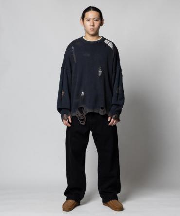 DAMEGE COTTON SWEATER *ブラック*