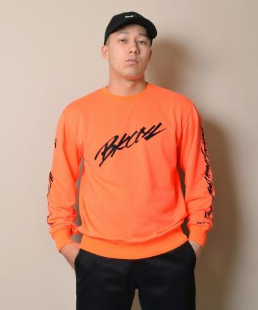 SLEEVE PRINT CREW SWEAT *ネオンオレンジ*