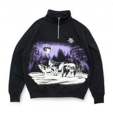 Wolf Sweat Shirt *ハーフジップブラック