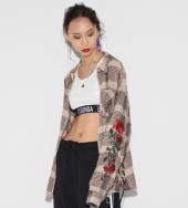 Rose Embroidery Side Laced Check Shirts [ LES159 ]