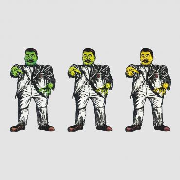Stalin-zombies print long sleeve tee *Light gray*
