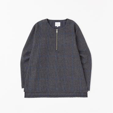 HALF ZIP CHECK SHIRTS *グレー*