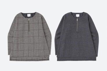 HALF ZIP CHECK SHIRTS *グレー*