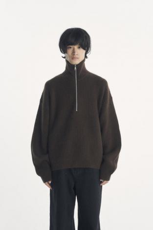 RACCON HALF ZIP KNIT / BROWN