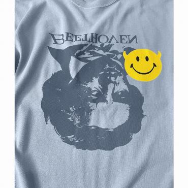 Beethoven & smile Big silhouette tee *Acid blue*