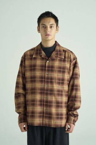 OPEN COLLAR CHECK SHIRT *ブラウン*