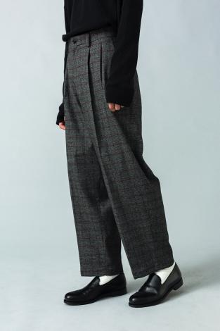 WIDE CHECK PANTS *グレー×レッド*