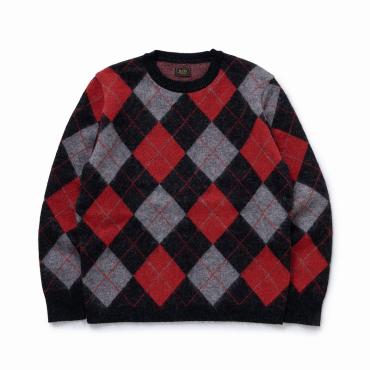 ARGYLE MOHAIR CREW NECK KNIT *ブラック*