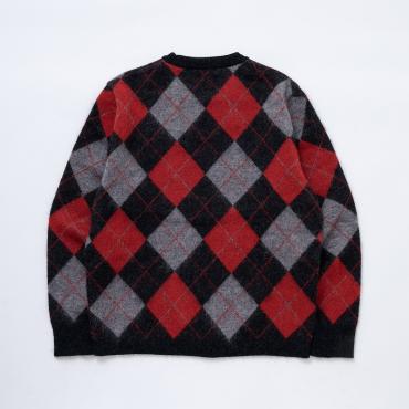 ARGYLE MOHAIR CREW NECK KNIT *ブラック*