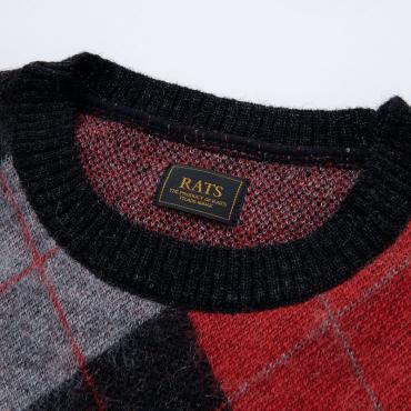 ARGYLE MOHAIR CREW NECK KNIT *ブラック*