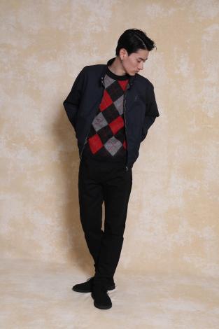 ARGYLE MOHAIR CREW NECK KNIT *ブラック*