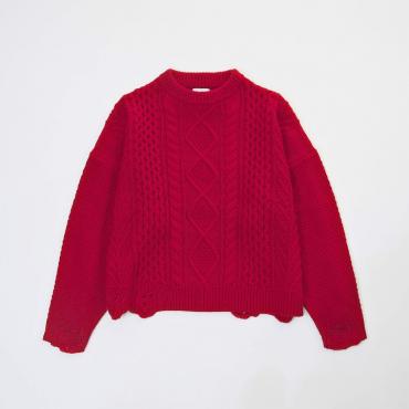 DAMEGE CABLE KNIT *レッド*