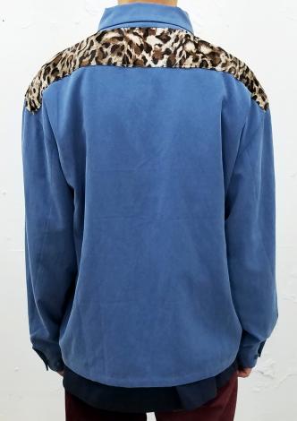 LEOPARD SHOULDER SWING TOP *サックス×ベージュ系ヒョウ柄/サックス*