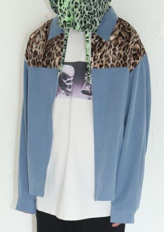 LEOPARD SHOULDER SWING TOP *サックス×ベージュ系ヒョウ柄/サックス*