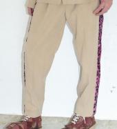 LEOPARD LINE EASY SLACKS *ベージュ×ピンク系ヒョウ柄/レッド*