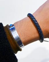 BRAIDED LEATHER BRACELET *グレー*