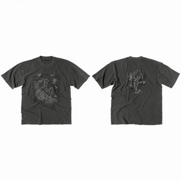 Kewpie layered print tee *Charcoal pigment dyed*