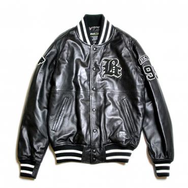 LEATHER STADIUM JACKET "ブラック×ホワイト"