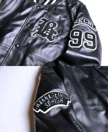 LEATHER STADIUM JACKET "ブラック×ホワイト"