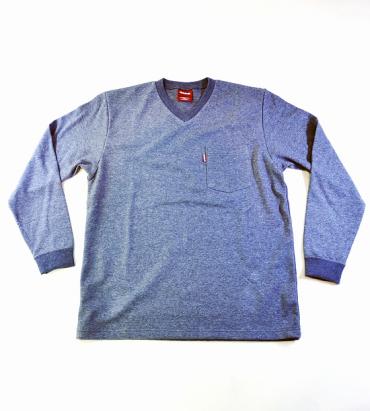 V-NECK POCKET L/S TEE *ブルー*