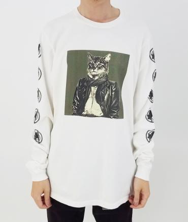 CAT LONG SLEEV TEE *ホワイト×ポジキャット*