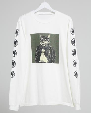 CAT LONG SLEEV TEE *ホワイト×ポジキャット*