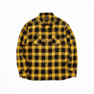 PRINT FLANNEL CHECK SHIRT *イエロー*